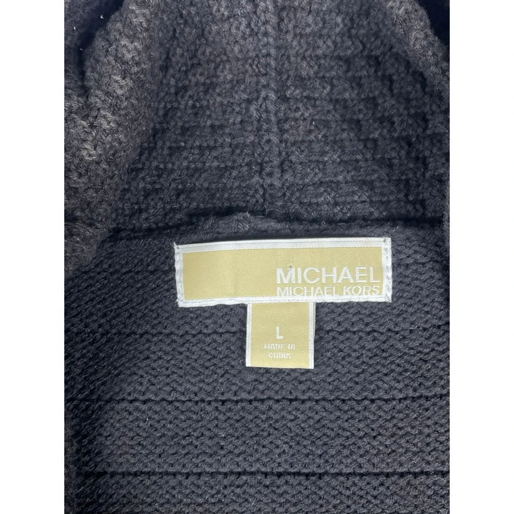 Michael Kors Charcoal Grey Cable‎ Knit Open Front Cardigan Vest Buckle Detail L